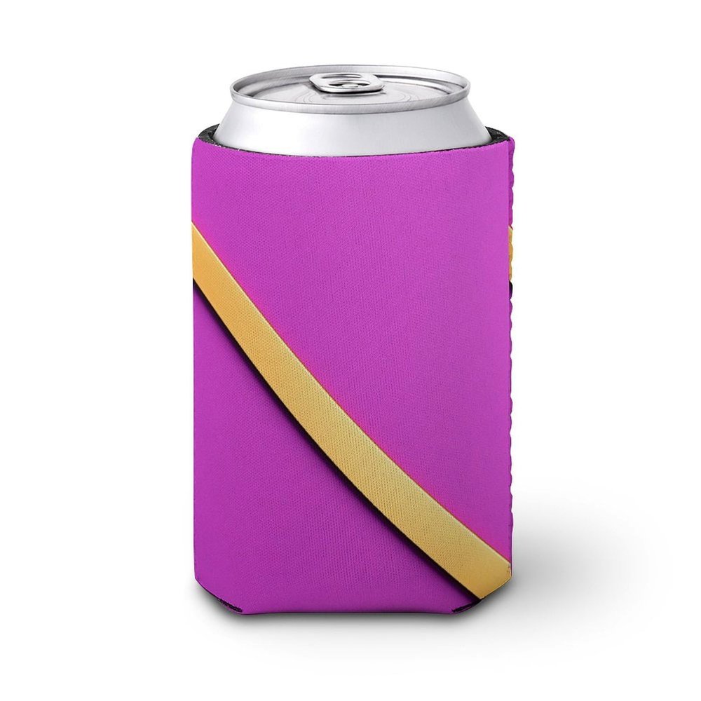 Beer Can Cooler Sleeve, Purple with Gold Diagonal Stripes