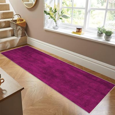 Siunwdiy Non-Slip Runner Rug, Washable Kitchen and Hallway Rug, 70 x 400 cm, Solid Pink