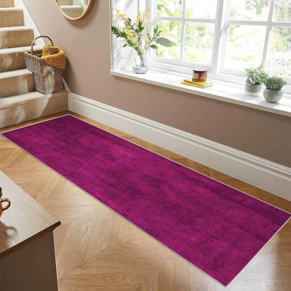 Siunwdiy Non-Slip Runner Rug, Washable Kitchen and Hallway Rug, 70 x 400 cm, Solid Pink