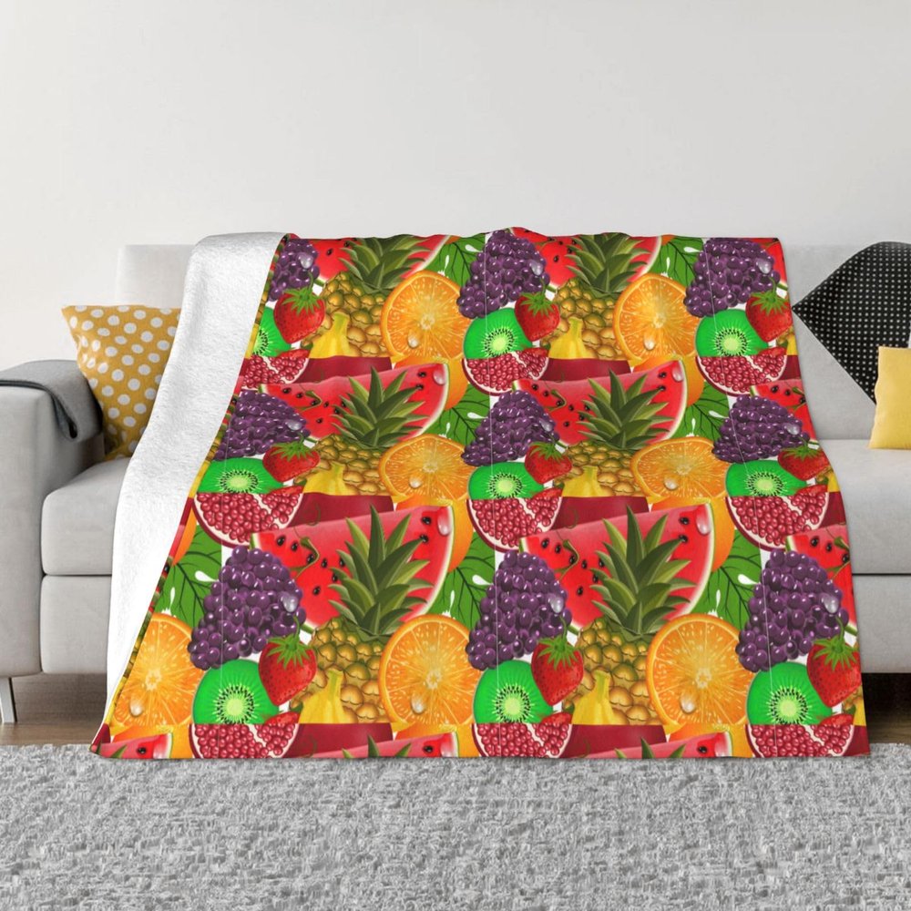 Langhbozdp Flannel Blanket with Fresh Fruit and Pineapple Print