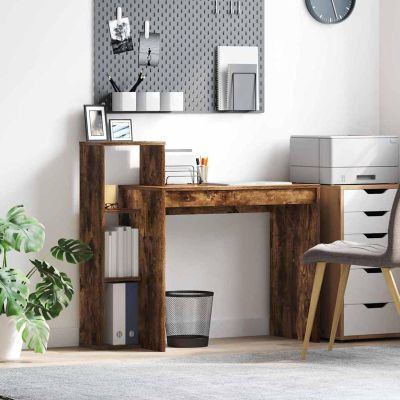 Gecheer Desk Smoked Oak 100 x 40 x 90 cm with Shelf
