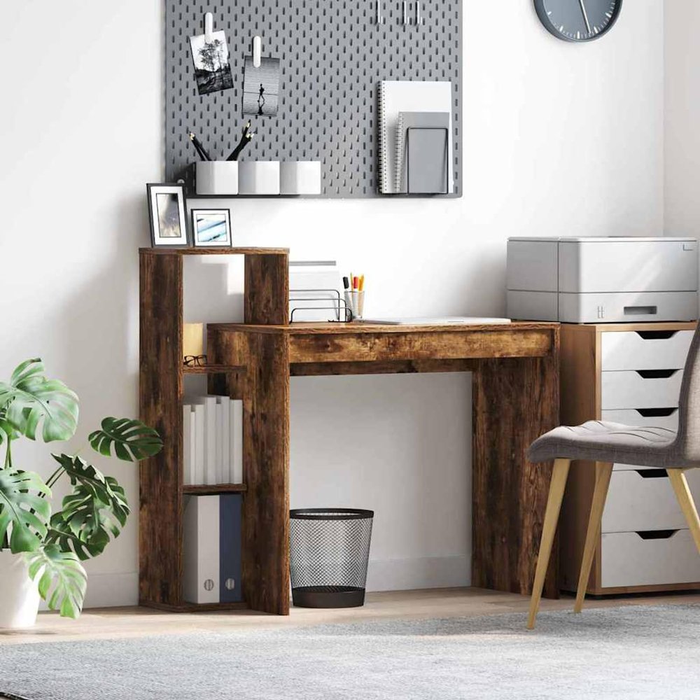 Gecheer Desk Smoked Oak 100 x 40 x 90 cm with Shelf