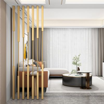 Modern Privacy Screen Room Divider, 5-Piece Gold Metal Poles, Adjustable to 106 in