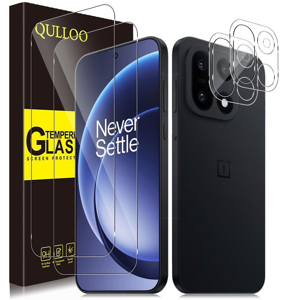 QULLOO Tempered Glass Screen Protector for OnePlus 15, [2+2 Pack] Screen & Camera Protection