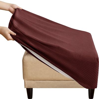 QOEUIUJ Stretch Square Ottoman Cover, 35x35 to 80x80 cm, Wine Red, 38"/95 cm