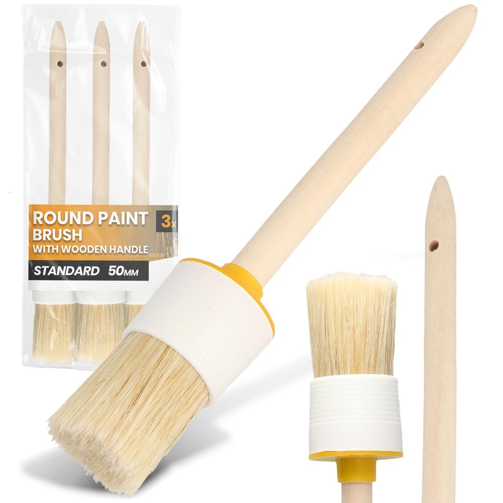 3-Pack Instalguru 50 mm Round Paint Brushes with Wooden Handles