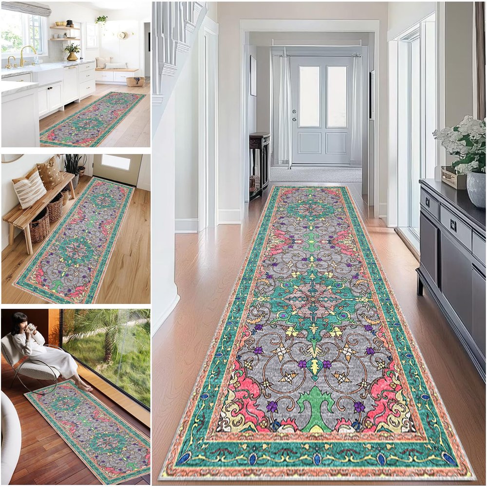 Non-Slip Hallway Runner Rug, 100 x 450 cm, Washable, Low-Pile Polyester