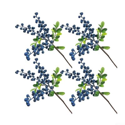 Pumixiy Realistic Artificial Blueberry Sprigs, 55 cm, 3-Fork Branches, 6-Piece Set, Blueberry Color