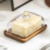 Butter Dish with Lid, 18 x 11.9 x 9.4 cm, Wooden Butter Container with Clear Glass Cover view 3