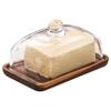 Butter Dish with Lid, 18 x 11.9 x 9.4 cm, Wooden Butter Container with Clear Glass Cover view 4