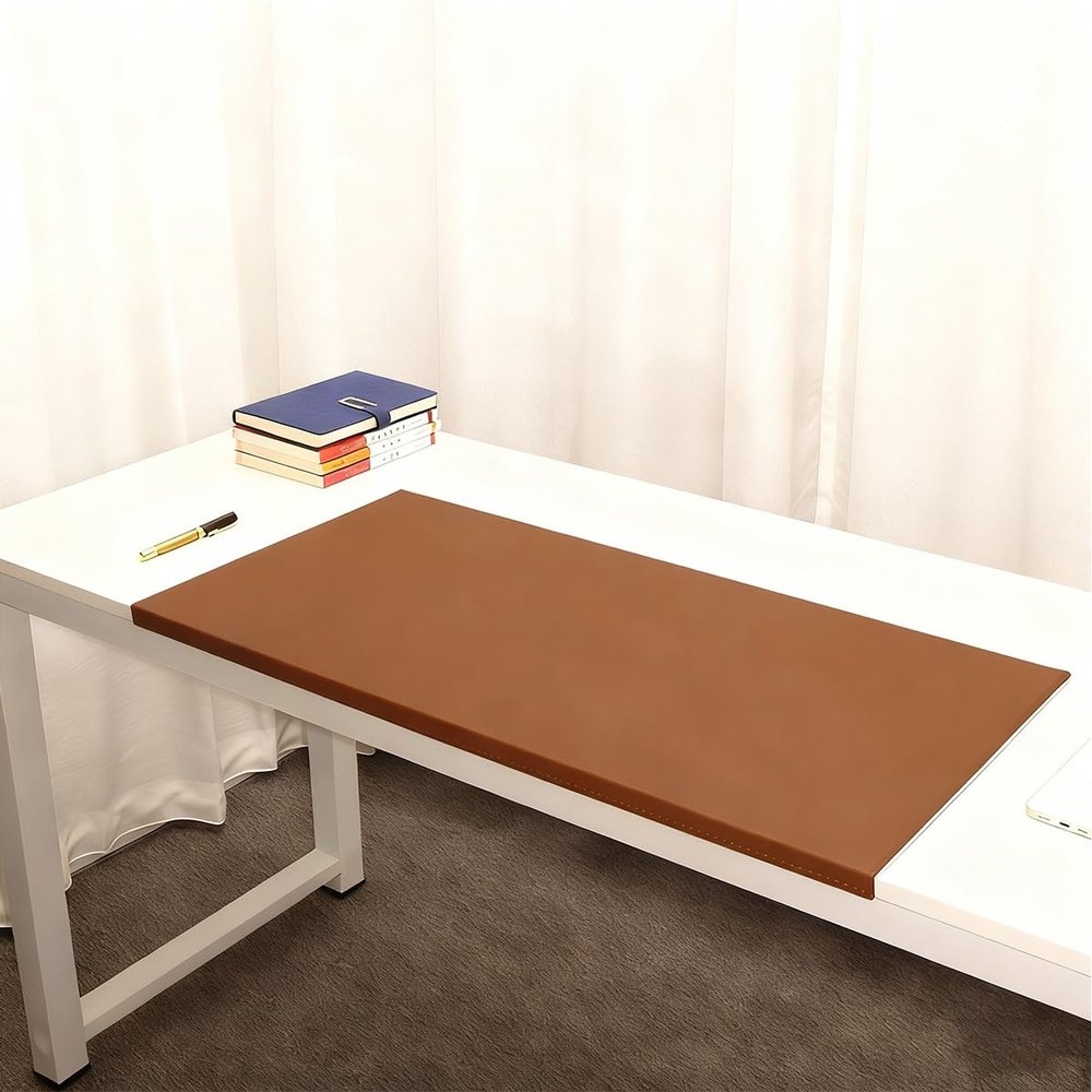 Leather Desk Mat with Edge Protection, Waterproof, Non-Slip Suede Base, Brown, 90 x 40 cm