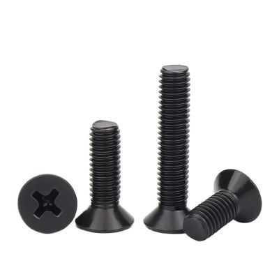 Flat Round-Head Screws, 50-Piece Lot, Mini Black Steel Countersunk Bolts (8 mm, M3)