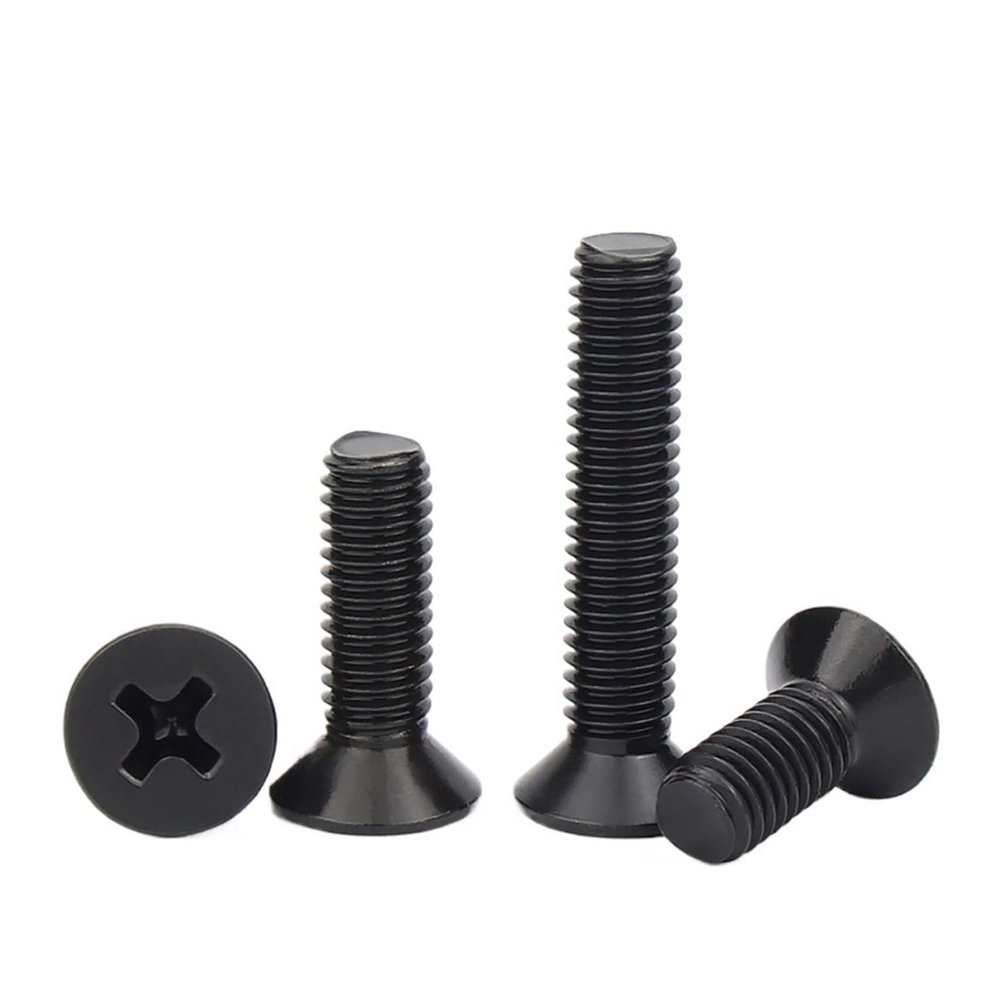 Flat Round-Head Screws, 50-Piece Lot, Mini Black Steel Countersunk Bolts (8 mm, M3)