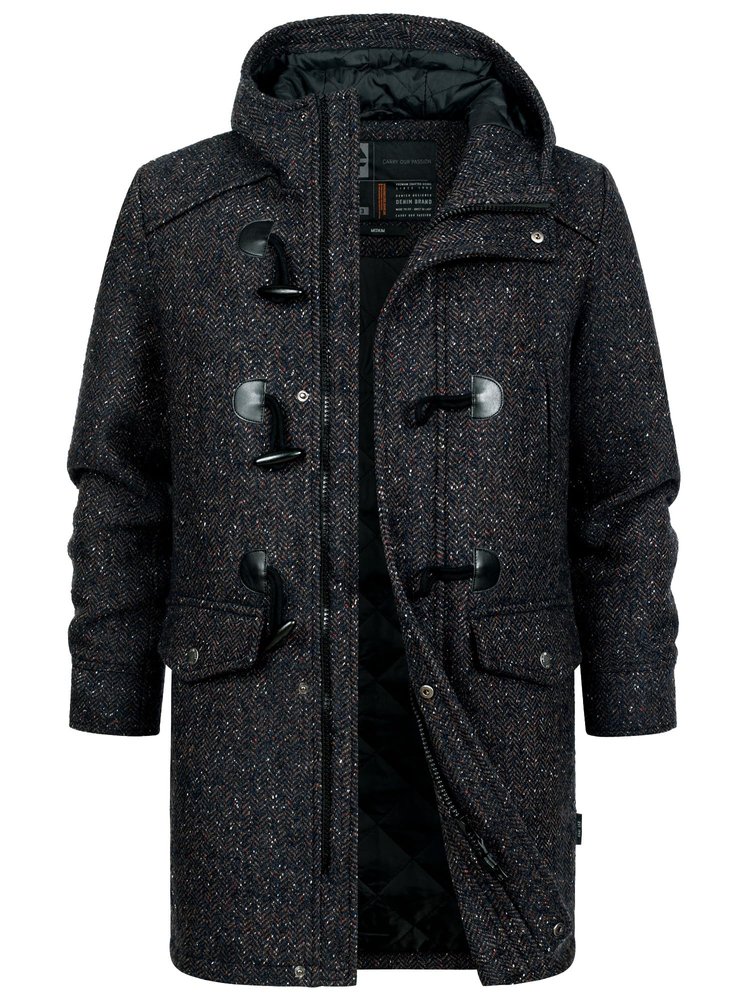 Indicode Men's Liam Duffle Coat with Stand Collar and Button Placket