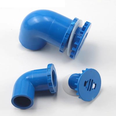 JUJUJ 1-Piece Durable PVC 90° Aquarium Drain Connector, 20–50 mm, Silver/White/Blue (Blue, 32 mm)