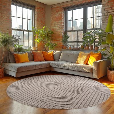 HomebyHome Round Rug 200 cm Beige Boho Bouclé Loop-Pile Scandinavian Style