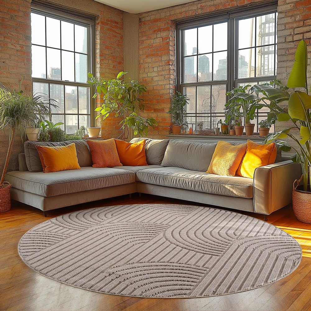 HomebyHome Round Rug 200 cm Beige Boho Bouclé Loop-Pile Scandinavian Style
