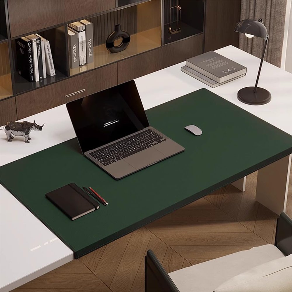 Desk Mat with Leather Edges, Extended Mouse Pad, Waterproof, Green, 90 x 40 cm