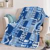 Navy Blue Printed Flannel Throw Blanket, 220 x 240 cm, Japanese Geometric Triangle Design view 2
