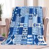 Navy Blue Printed Flannel Throw Blanket, 220 x 240 cm, Japanese Geometric Triangle Design view 3
