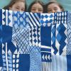 Navy Blue Printed Flannel Throw Blanket, 220 x 240 cm, Japanese Geometric Triangle Design view 4