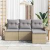 Teenpull 4-Piece Beige Poly Rattan Garden Sofa Set with Cushions view 3