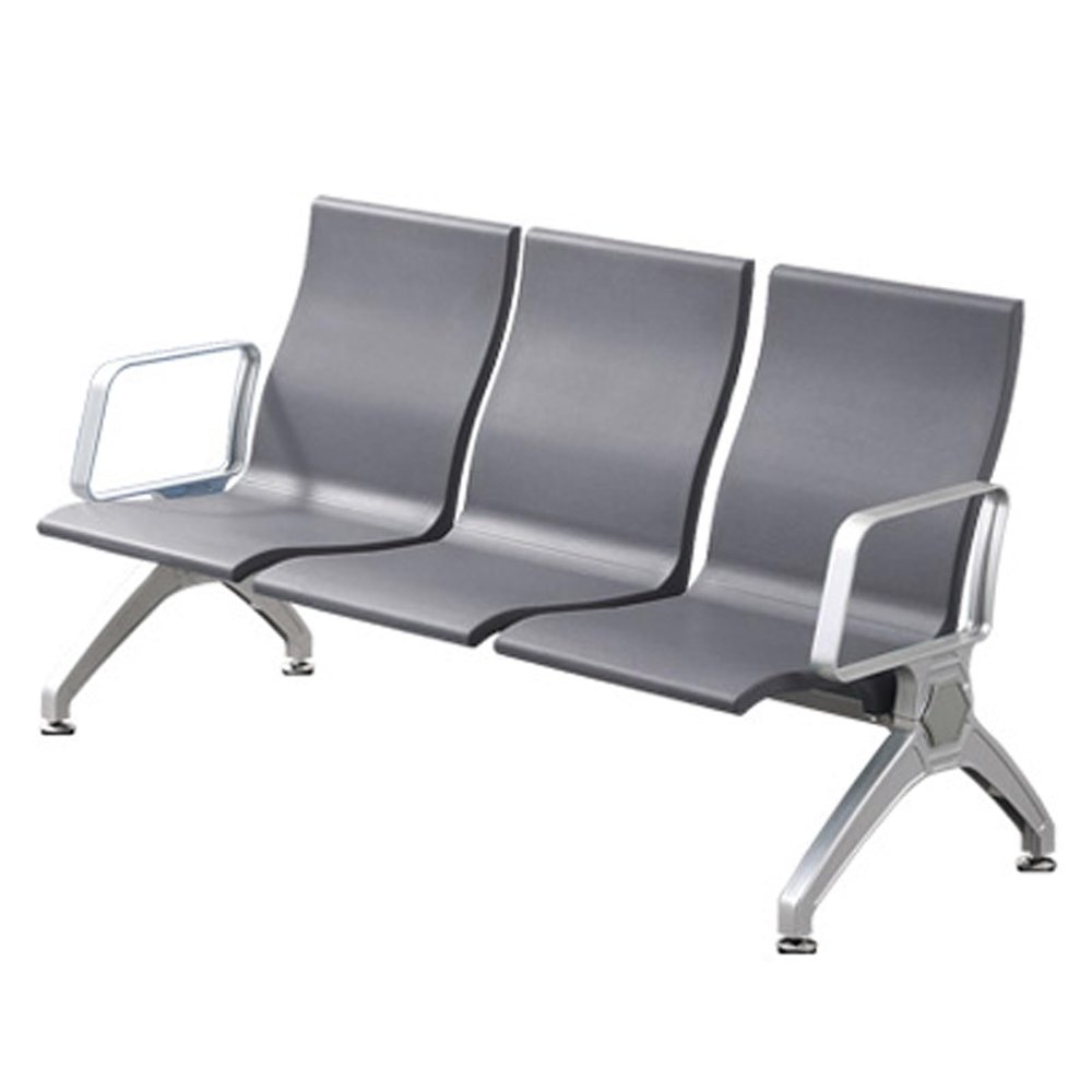 LYUCAYHQ Ergonomic 3-Seat Waiting Room Bench with Armrests, Gray