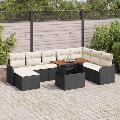 Teenpull 9-Piece Modular Garden Sofa Set with Storage, Black Poly Rattan