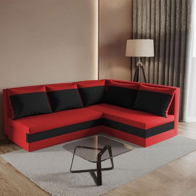 FORNIRO 24 Hugo L Corner Sofa Bed 206 x 165 cm, Red/Black
