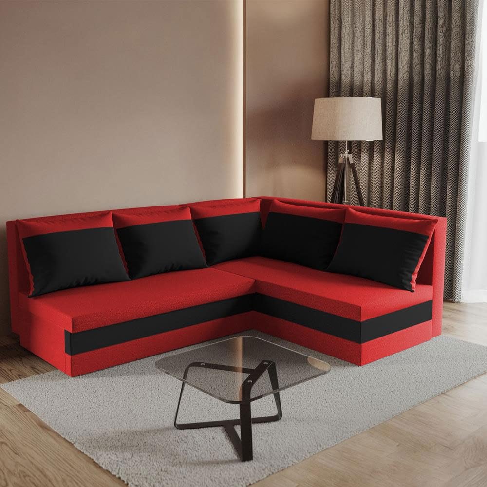 FORNIRO 24 Hugo L Corner Sofa Bed 206 x 165 cm, Red/Black
