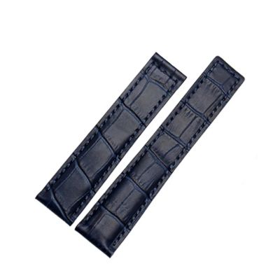 LQXHZ Genuine Leather Watch Band, 19 mm/20 mm/22 mm, for Men's Watches (Blue, No Buckle, 19 mm)