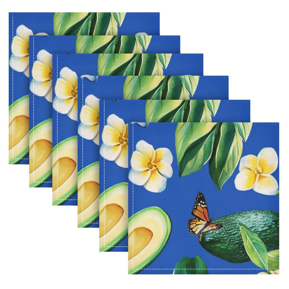 Funny Avocado Cloth Napkins, Royal Blue, Polyester, 6-Pack