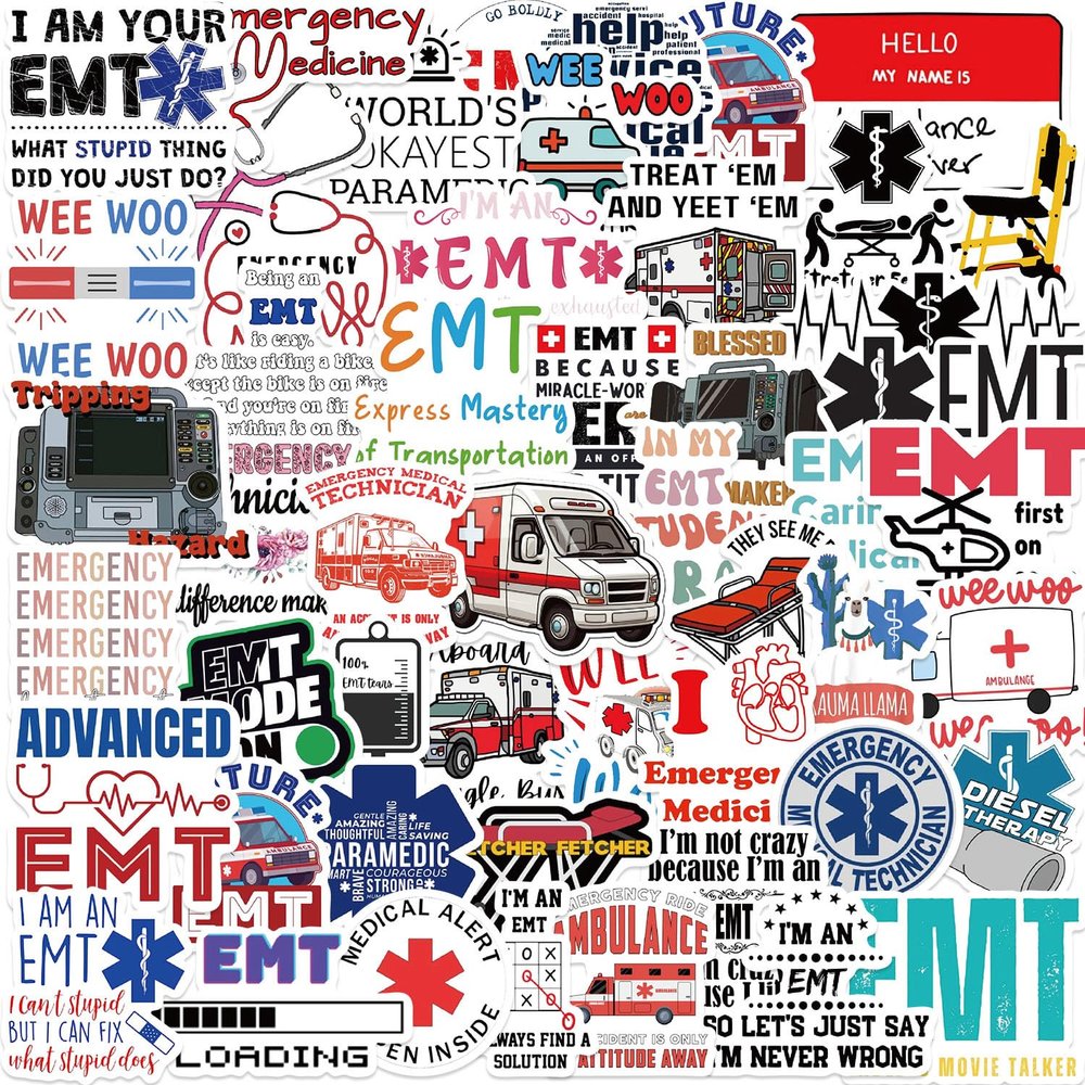 50-Piece EMT Graffiti Sticker Set, Waterproof Vinyl Stickers for Skateboards, Luggage and Laptops