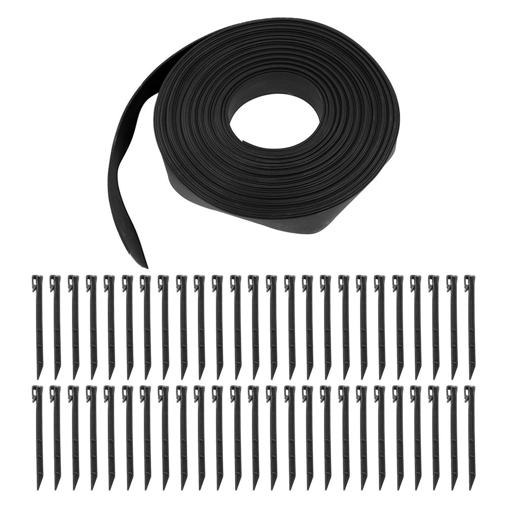 Landscape Edging Set, 50 Pieces, PE Spikes, Flexible, Easy-to-Use Garden Edging Roll for Flower Beds, Yards and Garden Landscapes (Black)