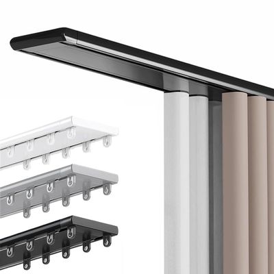 Durable Double Curtain Track, Quiet Ceiling-Mounted Rail for Room Dividers, Easy Installation, Black, 1.4 m