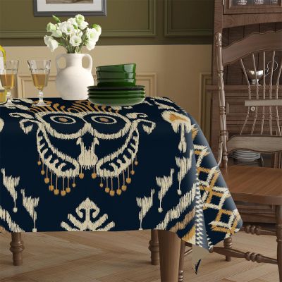 Odot Waterproof Cotton-Linen Tablecloth, Easy-Care Stain-Resistant Retro Ethnic Style, 60 x 120 cm