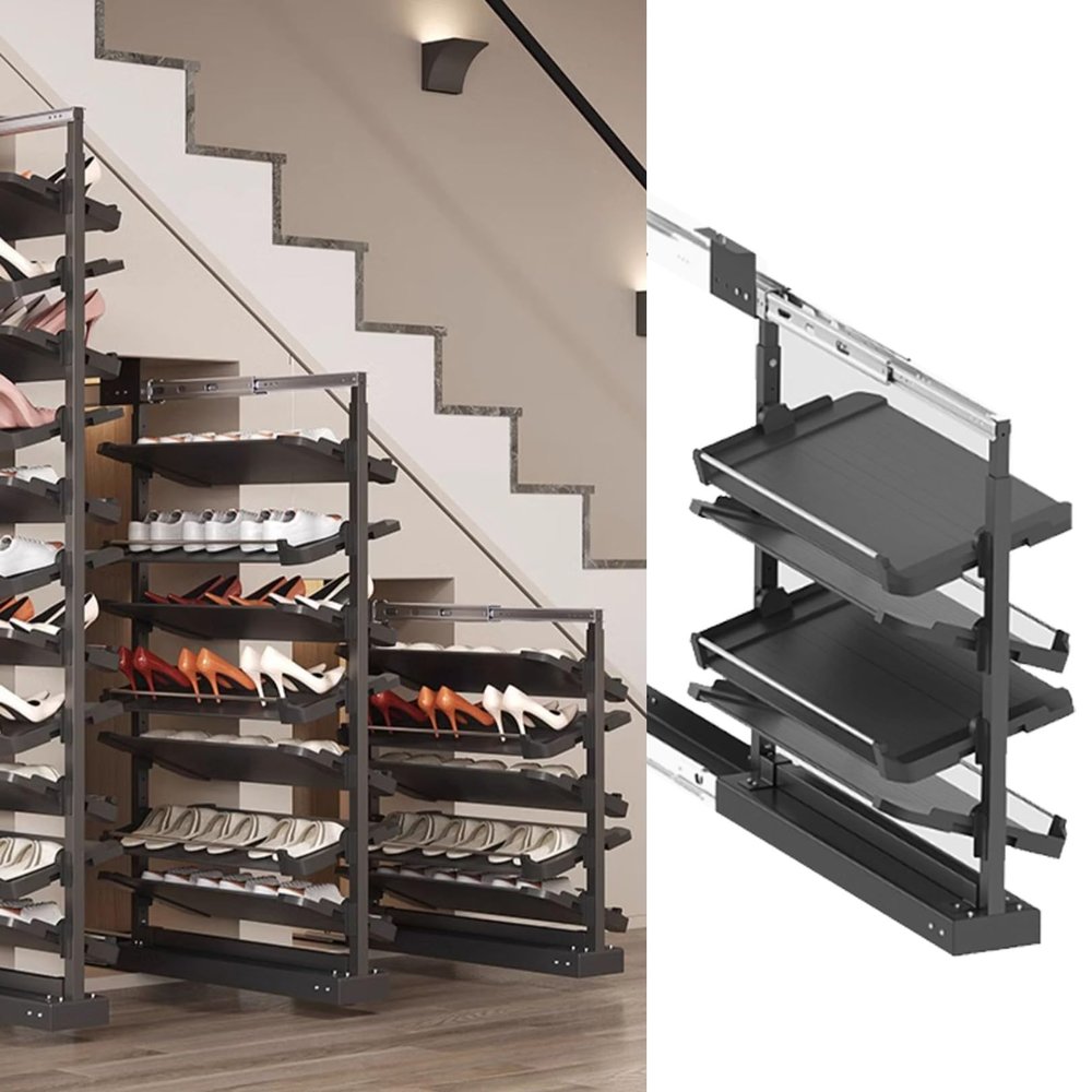Adjustable Expandable Shoe Rack for Closet, 4-Piece, Stackable Metal Storage, Space-Saving Vertical Design, Black (72 cm)