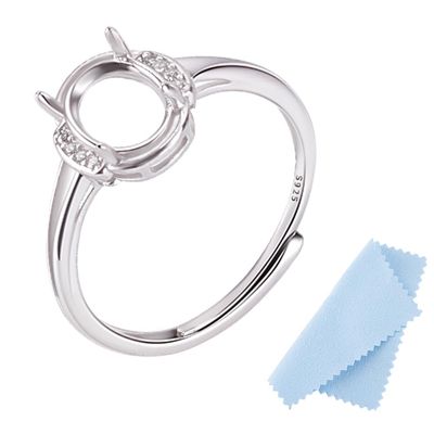 Beebeecraft 925 Sterling Silver Oval Cabochon Ring Base, 7 x 6 mm, Adjustable