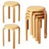 JS Ellie Retro Round Stool Set, Stackable, Solid Wood and Rattan, 300 kg Capacity, Brown, 6-Piece Set view 1