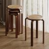 JS Ellie Retro Round Stool Set, Stackable, Solid Wood and Rattan, 300 kg Capacity, Brown, 6-Piece Set view 2