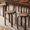 JS Ellie Retro Round Stool Set, Stackable, Solid Wood and Rattan, 300 kg Capacity, Brown, 6-Piece Set view 3