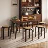 JS Ellie Retro Round Stool Set, Stackable, Solid Wood and Rattan, 300 kg Capacity, Brown, 6-Piece Set view 4