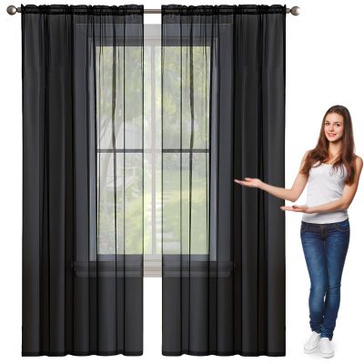 NINGBAI Sheer Voile Curtain, Black, 50 x 200 cm, Rod Pocket