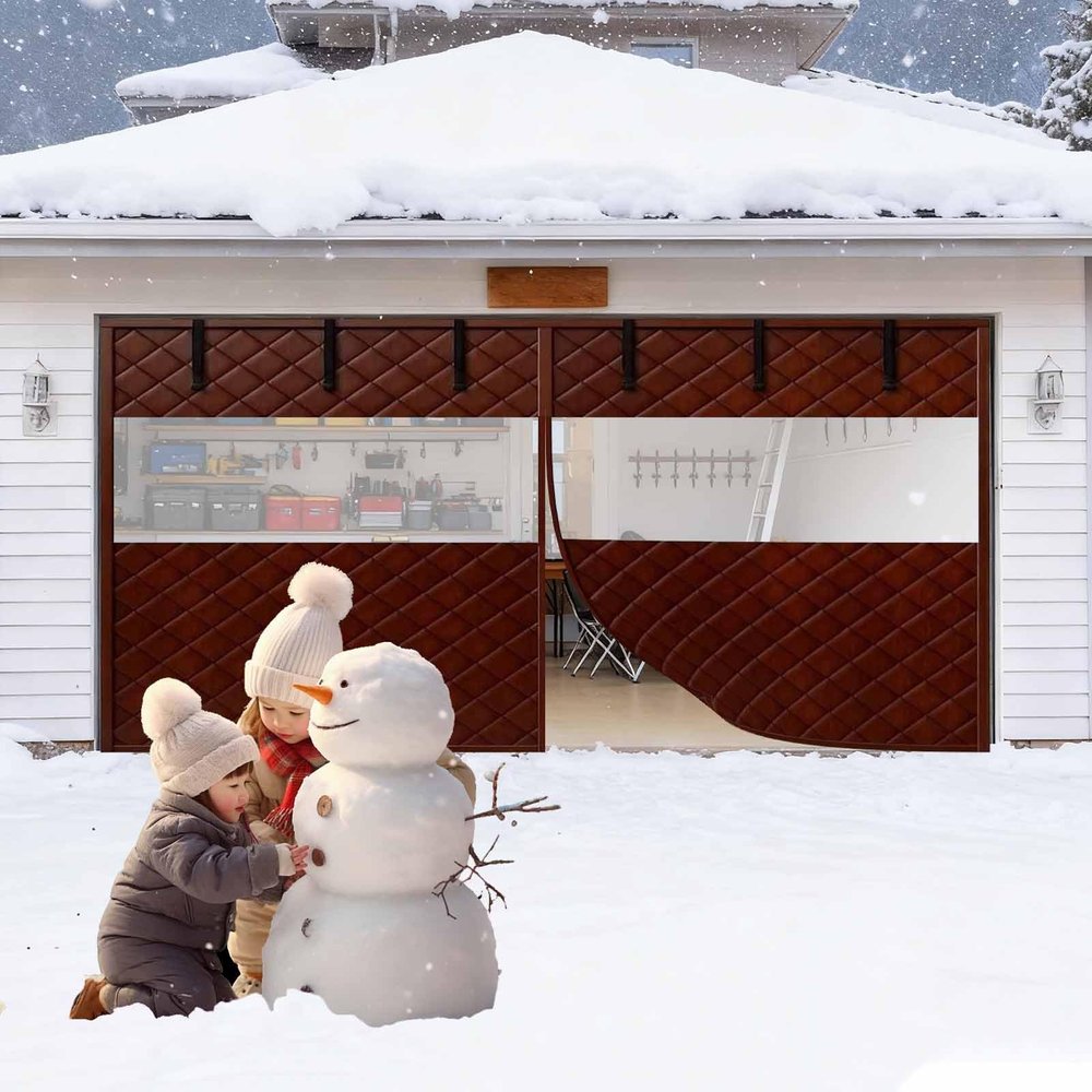 Garage Door Thermal Insulation Curtain with Magnets, Windproof, Brown, W427 x H213 cm