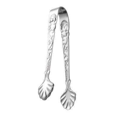 Silver Stainless Steel Ice Tongs with Embossed Rose Pattern