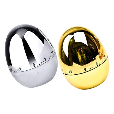 Manual Egg-Shaped Kitchen Timer, 2-Piece Stainless Steel Set for Students
