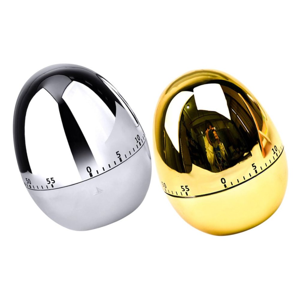 Manual Egg-Shaped Kitchen Timer, 2-Piece Stainless Steel Set for Students