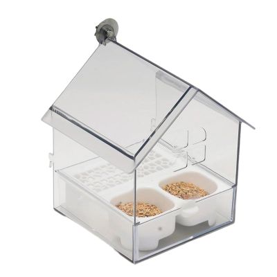 Outdoor Bird Feeder House with Transparent Bird Bath
