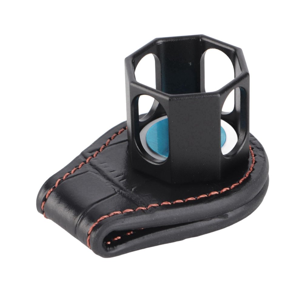 Fdit Octagonal Pool Chalk Holder with Magnetic Clip, Aluminum Alloy and Leather, Black