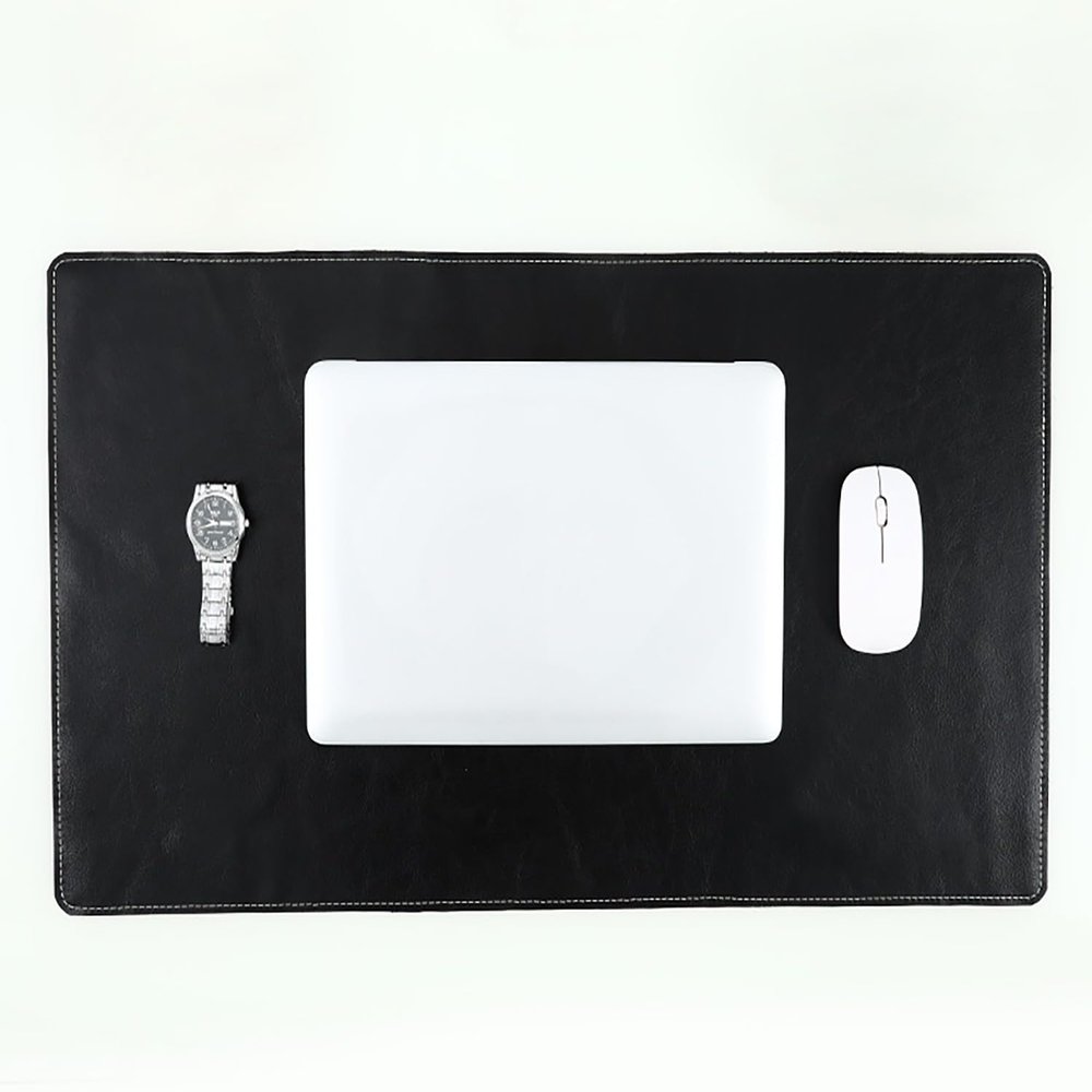 Large Non-Slip Genuine Leather Desk Mat and Mouse Pad, Waterproof, Black, 100 x 60 cm